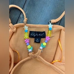 orange beaded high neck dress